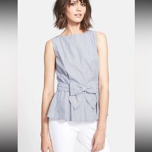 Kate Spade New York Stripe Peplum Bow Top in Blue White